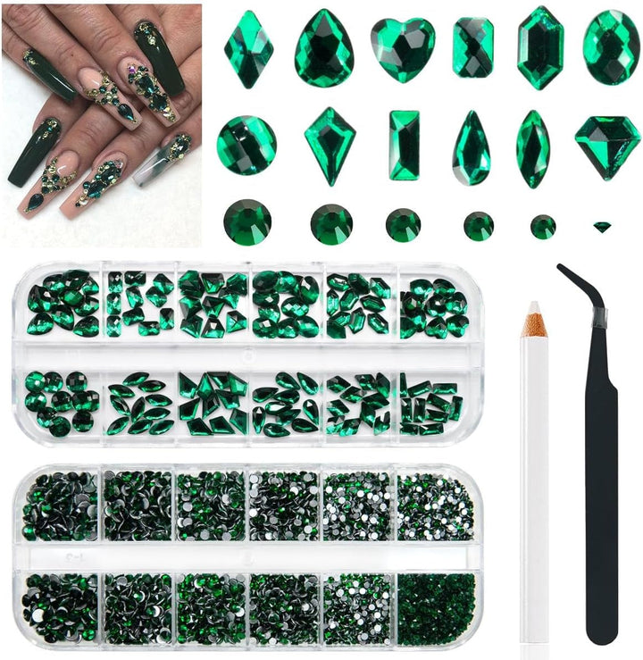 2630 buc pietre strălucitoare cristal AB pentru unghii, 120 pietre strălucitoare mari de 12 tipuri + 2510 pietre rotunde din sticlă K9 de 6 dimensiuni pentru unghii, strasuri, design de unghii, brelocuri pentru unghii pentru arta feței