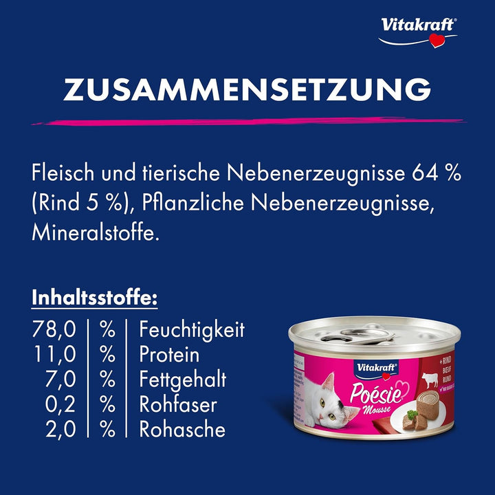 Vitakraft Poésie Mousse, hrană umedă pisică, mousse aeriană, cu carne de vită, fără zahăr adăugat și cereale (12X 85G)