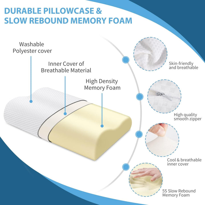 Findigit pernă de sănătate, pernă din spumă cu memorie, pernă ortopedică de susținere a gâtului pentru dormit lateral și pe spate, pernă ergonomică pentru coloana cervicală (60 X 35 X 11/9 cm) Perne ortopedice cervicale Naty Shop