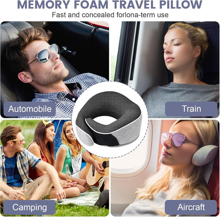 Pernă pentru gât, pernă de călătorie din spumă de memorie, pernă pentru gât din spumă de memorie, design ergonomic, cu mască pentru ochi, 2 dopuri de urechi și pungă de depozitare, perfectă pentru a dormi pe drum atunci când călătoriți Perne ortopedice cervicale Naty Shop