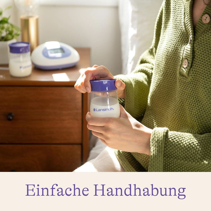 Lansinoh Muttermilchflaschen, 4 X 160 Ml - Zur Sicheren Muttermilch Aufbewahrung - Neues Kompaktes Design Für Verbesserte Stabilität - Mit Stapelbarem Deckel Accesorii Hrana si Alaptare Bebe Naty Shop