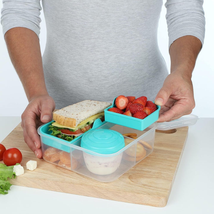 Sistema Bento Box TO GO lunch box cu compartimente | 1.25 L lunch box cu recipient pentru iaurt/fructe | pentru copii și adulți l | BPA-free | Minty Teal [21685-8T], verde mentă Cutii depozitare alimente Naty Shop
