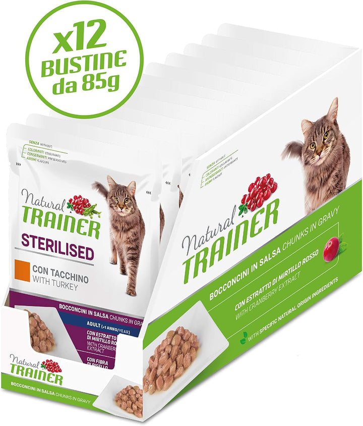 Natural Sterlisied Adult Hrană umedă pentru pisici cu curcan și fibre de mazăre, 12 pungi X 85 G - 1020 G