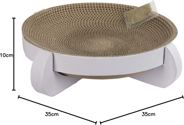 Zgârietoare pentru pisici Kerbl Pet Platinum, carton, alb, 35 x 35 x 10 cm, cu pungă suplimentară pentru catnip, fabricată din carton ondulat reciclat, îngrijirea ghearelor, jucărie pentru pisici