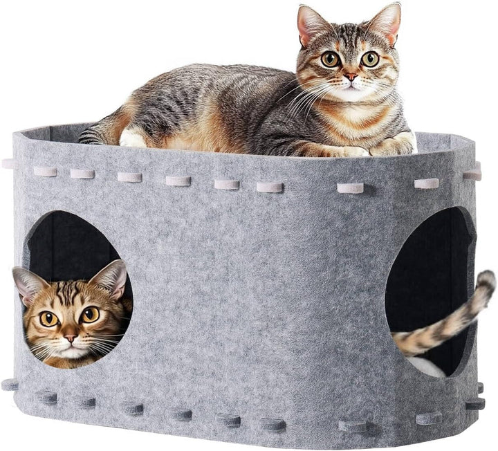 Peșteră pentru pisici din fetru, pat pentru pisici, casă pentru pisici cu 2 straturi pentru pisici Four Seasons, casă durabilă pentru pisici de interior pentru pisici mari, rezistentă la iarnă, 58A x 33L x 30Îcm, gri