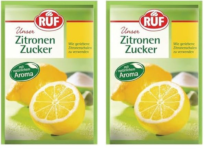 RUF Orangen-Zucker, Aromatisierter Zucker Mit Natürlichem Orangen-Aroma, Wie Geriebene Orangenschalen Zu Verwenden, Glutenfrei, Vegan, 3 X 10G Indulcitori Naty Shop 30 G (2Er Pack) Zitrone-Zucker