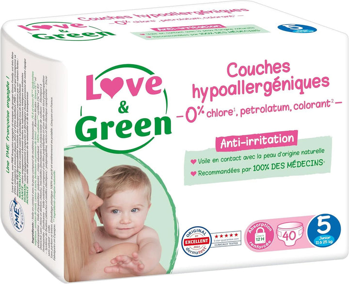 Love & Green, scutece hipoalergenice produse in Elvetia, marimea 5, pachet 1 luna Mama si Copilul Naty Shop