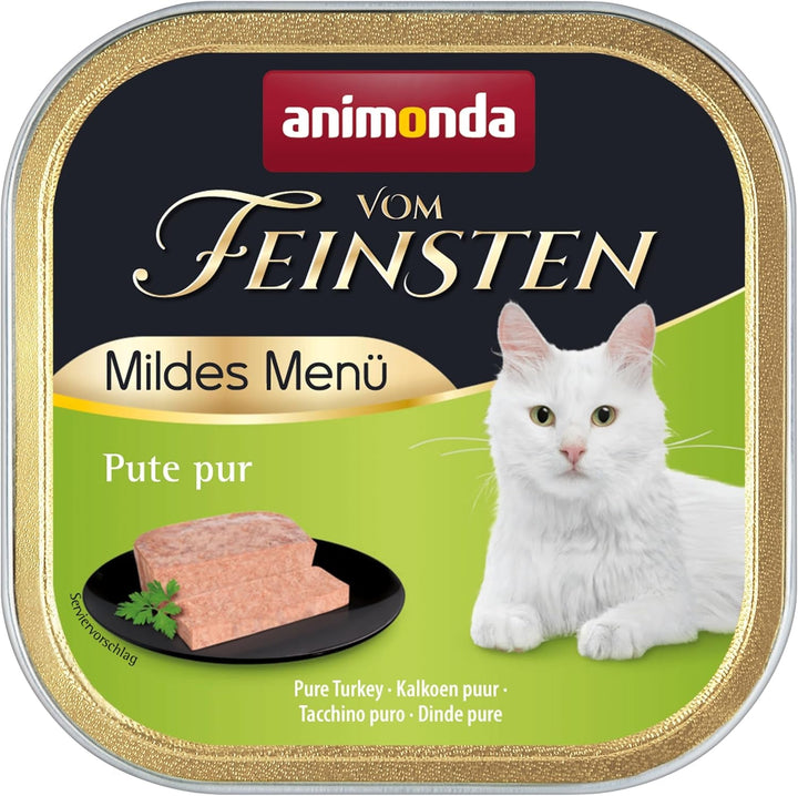 Animonda Vom Feinsten Mildes Menü Mild Variety (32 X 100G), Hrană umedă pentru pisici fără cereale, fără zahăr, Hrană pentru pisici ușor digerabilă cu carne de curcan