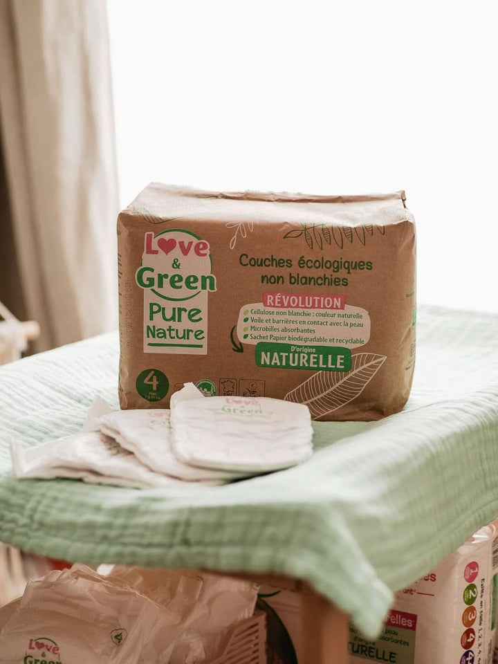 Love Green Nature, scutece ecologice nealbite, fara clor, diverse marimi Mama si Copilul Naty Shop