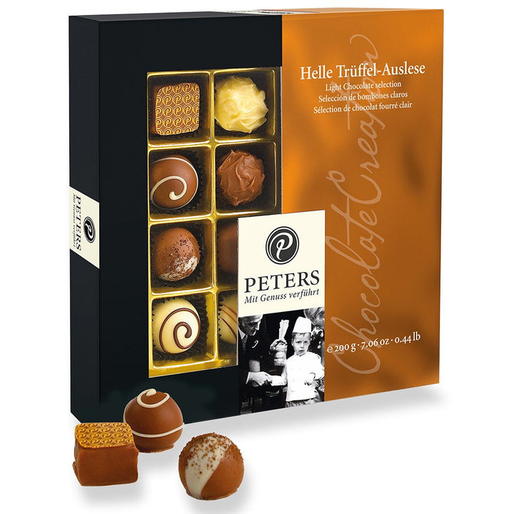 Peters, cutie cadou, amestec de praline cu sau fara alcool Bomboane de Ciocolata Naty Shop 200 grame Selecție ușoară de trufe