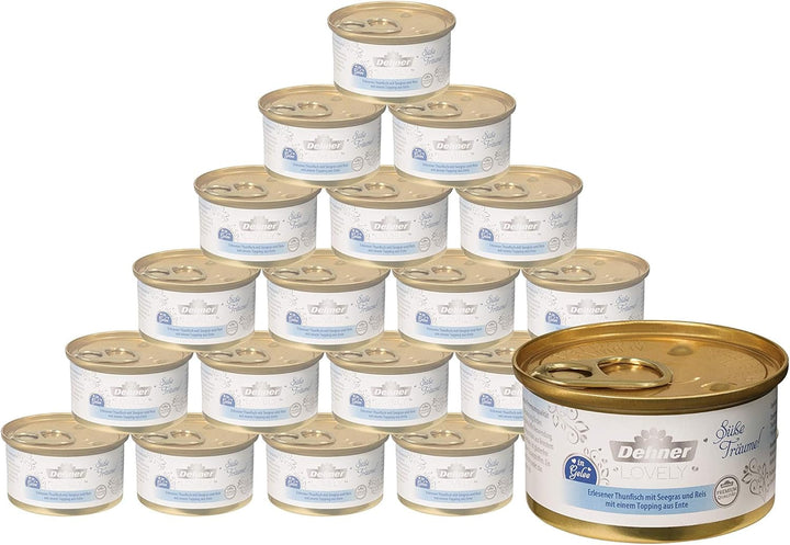 Dehner Premium Lovely Cat Food, hrană umedă fără gluten, pentru pisici adulte, ton / orez, 24 X 70 G Tin (1.68 Kg)