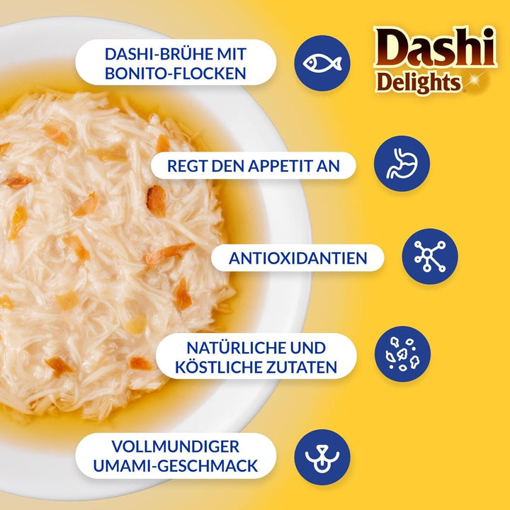 INABA Dashi Delights Hrană umedă pentru pisici 100% pui natural | Fără cereale, fără zahăr, fără arome artificiale, 86% umiditate | Tratamente premium pentru pisici în bulion 70 G (pachet de 6)