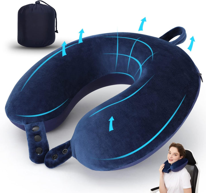 TALLGO Travel Neck Pillow, cea mai bună pernă de avion din spumă de memorie pentru tetieră, pernă moale reglabilă pentru avion, mașină și casă, roz Perne ortopedice cervicale Naty Shop Albastru Standard