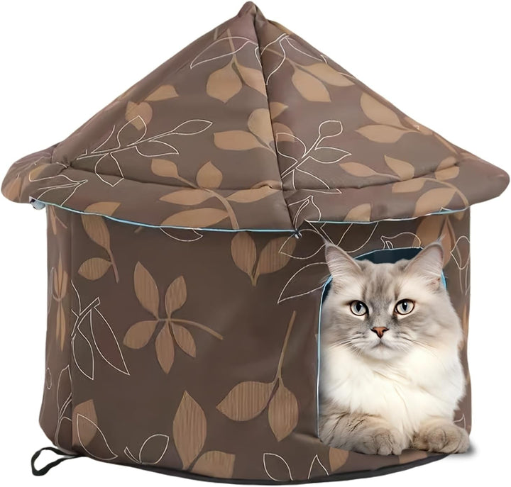 Căsuță pentru pisici în aer liber, rezistentă la iarnă, impermeabilă, caldă, adăpost pliabil pentru animale de companie pentru pisici, peșteră pentru pisici, pat pentru pisici cu pernă detașabilă pentru animale de companie fără stăpân (maro, pătrat)