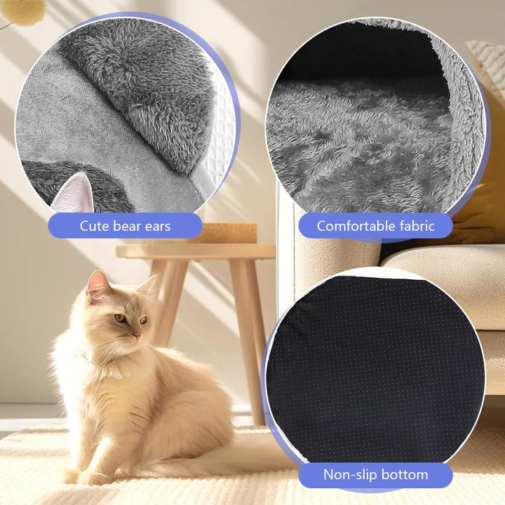 Pat pentru pisici lavabil, casă pentru pisici de 40 cm, peșteră pufoasă cu podea antiderapantă și covoraș detașabil, pat pentru animale de companie, moale, confortabil, cald, pentru pisici sub 5 kg, câini mici, care dorm, gri