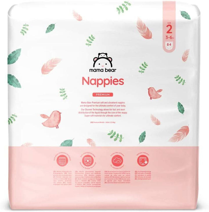 Mama Bear Premium scutece, mărimea 2 (3-6 kg), alb, 168 bucăți (2 pachete de 84) Mama si Copilul Naty Shop