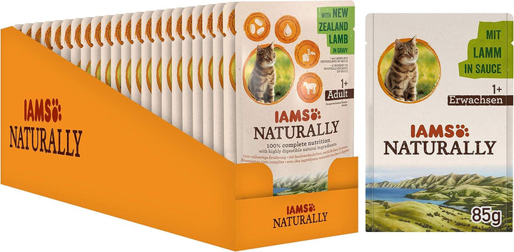 Iams Naturally Tuna Cat Food Wet, hrană umedă premium pentru pisici adulte în sos, 24 X 85G