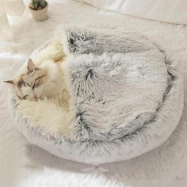 Pat pentru pisici 50CM, pufos și drăgălaș pentru câini, pat rotund pentru animale de companie, pat pentru pisici, peșteră pentru iarnă, pat semi-închis în formă de gogoașă, mare, potrivit pentru câini și pisici