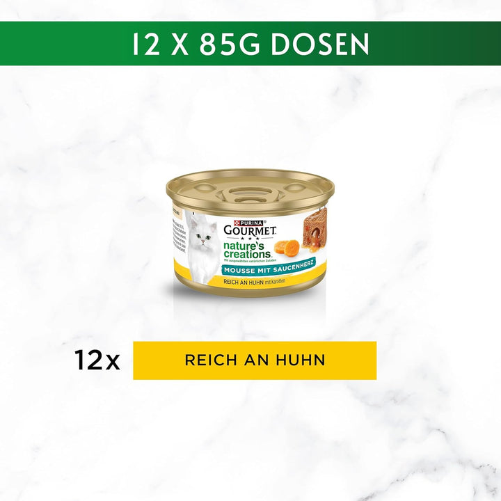 Gourmet Nature'S Creations Mousse With Sauce Heart Hrană umedă pentru pisici, bogată în pui, 12Pack (12 X 85G)