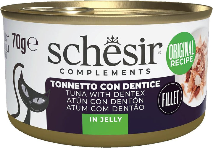 , File de ton cu dinte de jeleu, Hrană umedă complementară pentru pisici, Rețetă originală, 100% naturală, 12 cutii la 70 G