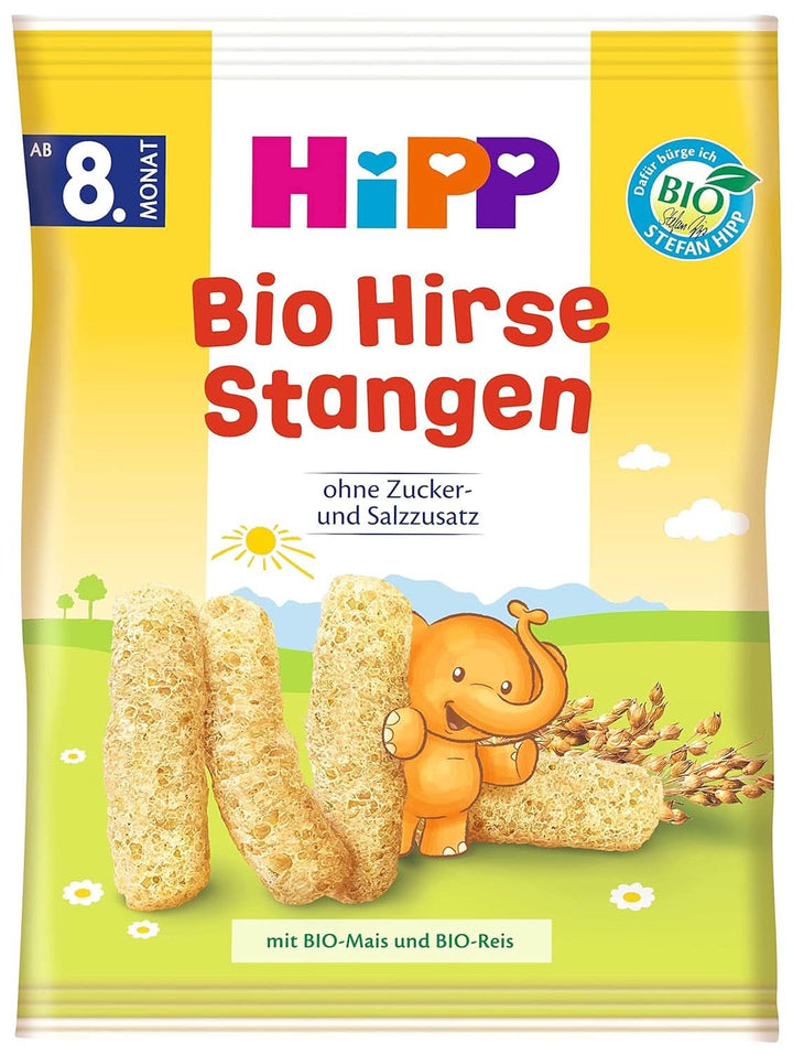 Produse de gustare bio Hipp batoane de mei, pachet de 7 (7 x 30g) Mama si Copilul Naty Shop 7 x 30 grame Bețișoare de mei