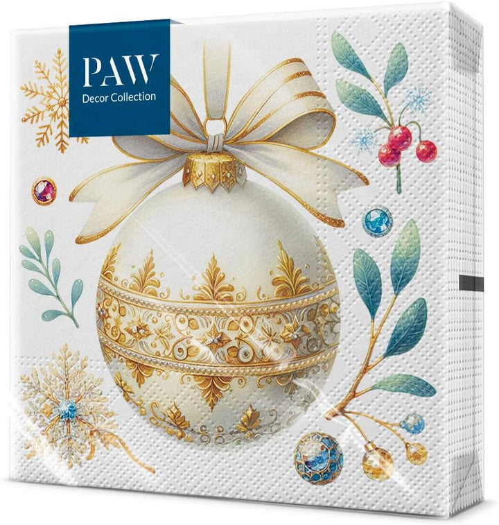 PAW - Șervețele 3 straturi (33 X 33 Cm) I 20 bucăți I Șervețele de hârtie colorate perfecte pentru masa de Crăciun I Șervețele - Crăciun, iarnă, stele, zăpadă, oameni de zăpadă I Familia Snowy