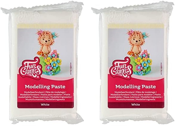 FunCakes Modelling Paste White: Perfectă pentru modelarea figurinelor, a vârfurilor de tort și a volanelor. Puternică, netedă și suplă. Halal, kosher și fără gluten. 250 g. (pachet de 2) Pasta de zahar Naty Shop Alb 250 grame (pachet de 2)