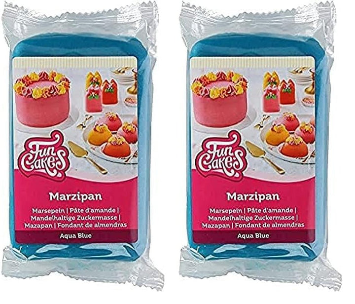 FunCakes pastă de zahăr pe bază de migdale (marțipan olandez) Aqua Blue: ușor de utilizat și neted, perfect pentru decorarea prăjiturilor, halal, kosher și fără gluten, 250 g (pachet de 2) Pasta de zahar Naty Shop 250 G (pachet de 2) Marțipan