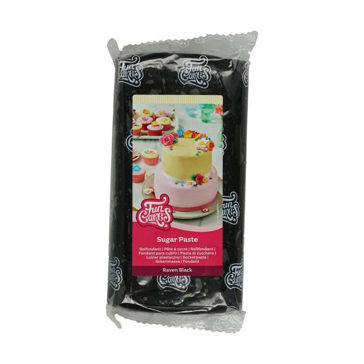 FunCakes Raven Black fondant rulat: Ușor de folosit, neted, flexibil, moale și pliabil, perfect pentru decorarea torturilor, halal, kosher și fără gluten. 1 kg (pachet de 2) Pasta de zahar Naty Shop Raven negru 1 kg