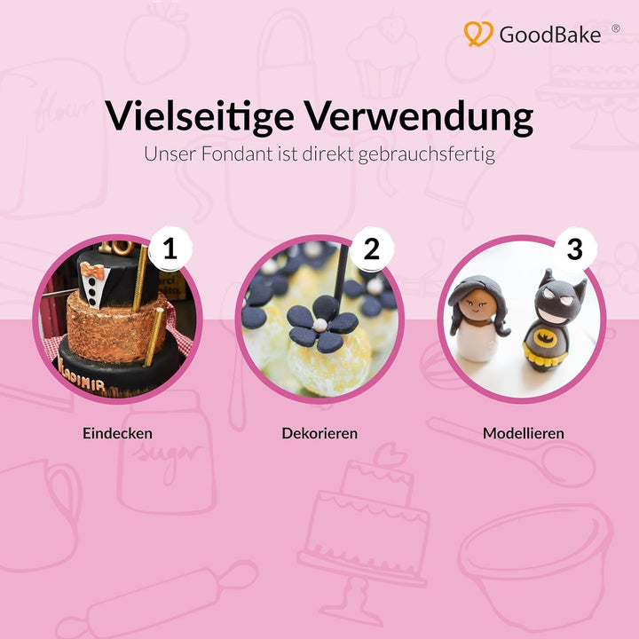 GoodBake fondant negru 500g, fondant rulat pentru acoperirea, modelarea, decorarea prăjiturilor, figurilor, florilor de zahăr și multe altele, fără ulei de palmier, vegan, fără gluten Pasta de zahar Naty Shop