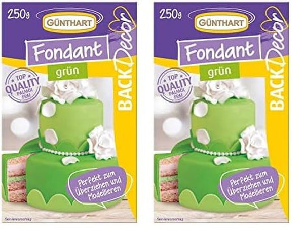 Günthart BackDecor 250 fondant verde, 100% vegan, fără ulei de palmier, rezistent la rupere pentru a acoperi prăjituri și produse de patiserie, potrivit pentru modelare, pachet de 2 (1 x 250 g) Pasta de zahar Naty Shop Salutări 250 G (pachet de 2)