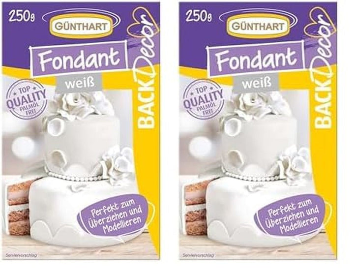 Günthart BackDecor 250 g fondant alb, 100% vegan, fără ulei de palmier, rezistent la rupere pentru a acoperi prăjituri și produse de patiserie, potrivit pentru modelare, pachet de 2 (1 x 250 g) Pasta de zahar Naty Shop Default Title