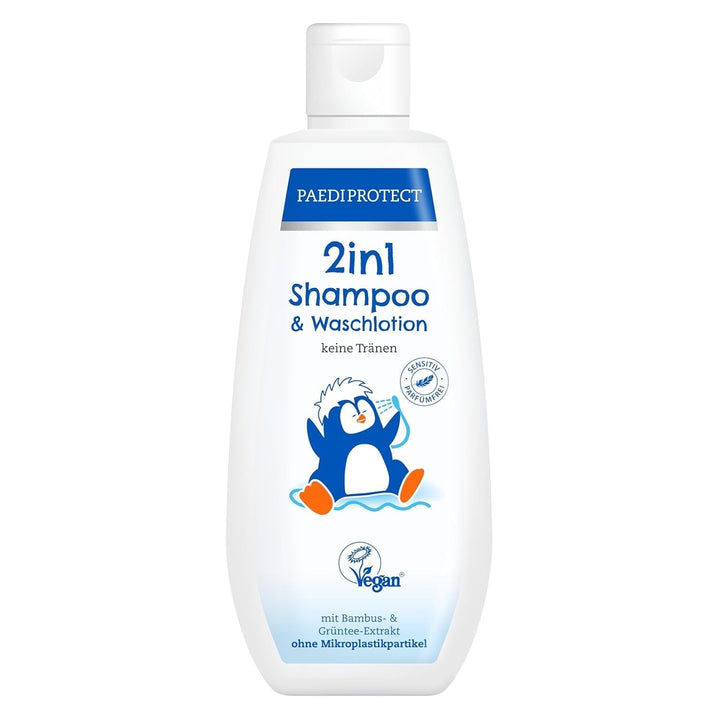 PAEDIPROTECT 2in1 șampon și loțiune de spălare pentru bebeluși și copii 200 ml, curățare delicată și păr fără parfum și microplastice, gelul de duș hidratează pielea uscată și sensibilă, de asemenea pentru adulți Copii - Baie si Skincare Naty Shop Alb 200 Ml (1 pachet)