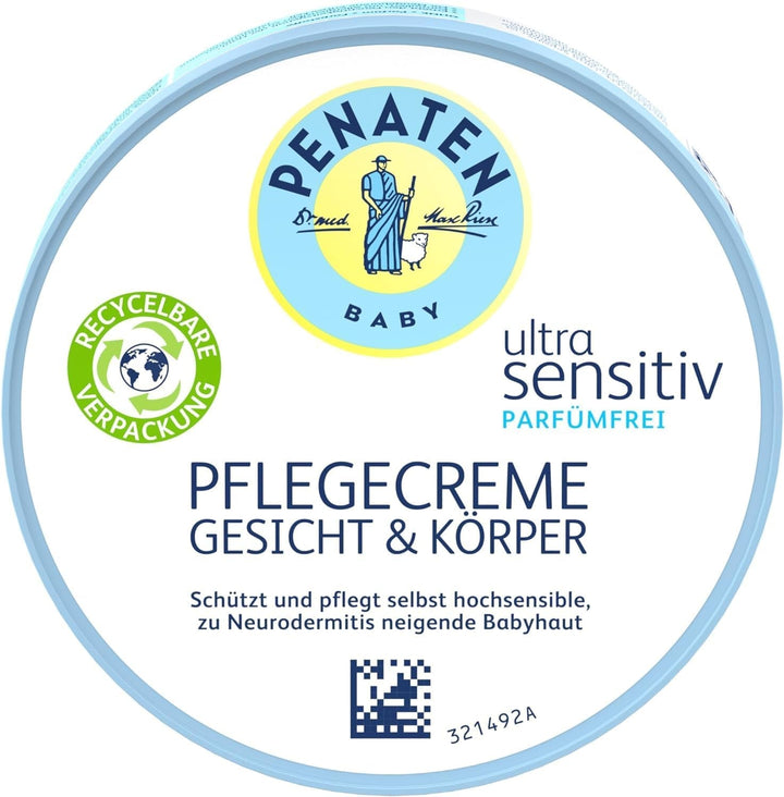 PENATEN Ultra Sensitive Care Cream Face & Body (100ml) cremă de față și de corp pentru bebeluși fără parfum, cremă hidratantă protectoare și hrănitoare pentru pielea foarte sensibilă a bebelușilor predispuși la neurodermatită Copii - Baie si Skincare Naty Shop 100 Ml (1 pachet) Pentru pielea sensibilă
