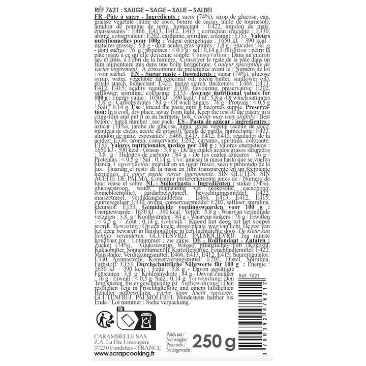 ScrapCooking - Pâte Ã Sucre Vert Sauge 250g - Colourant d'Origine Naturelle - Sans Gluten, Sans Huile de Palme - Pour Gâteaux, Pâtisseries Anniversaire - Vert Pastel - Fabriquée en France - 7621 Pasta de zahar Naty Shop