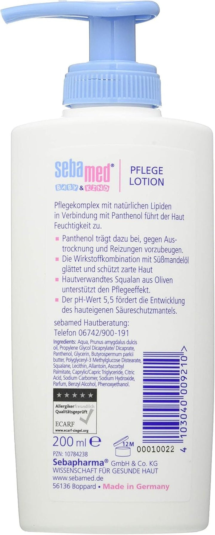 Sebamed Baby and Child Care Lotion with Panthenol, 2-pack, 2 x 200 ml, îngrijește delicat pielea delicată a copiilor, de asemenea pentru pielea uscată și iritații Copii - Baie si Skincare Naty Shop