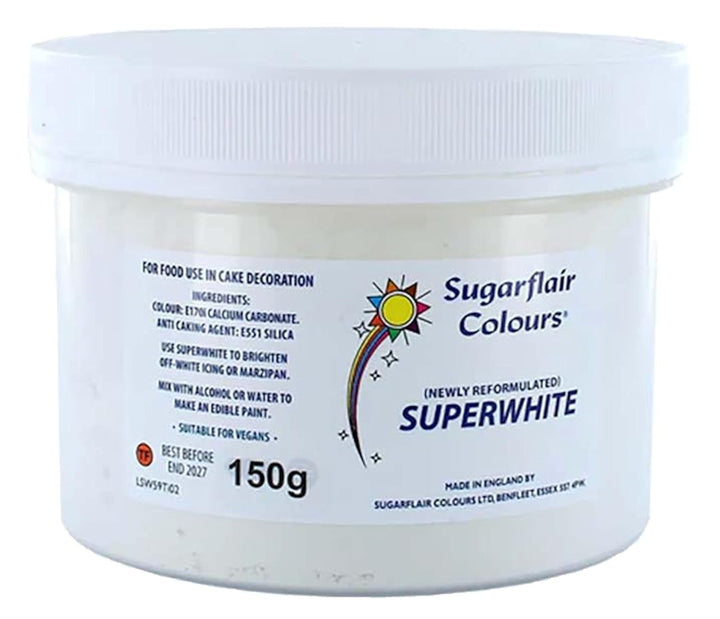 Sugarflair Superwhite Icing Whitener, albitor de glazură pentru glazură regală, colorant alimentar comestibil extra mai alb - 150g Pasta de zahar Naty Shop Default Title