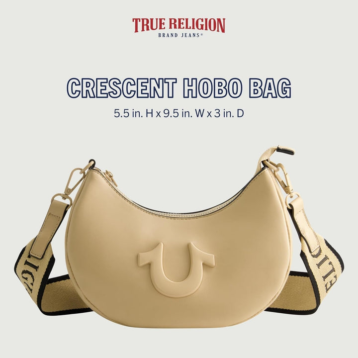 True Religion Women's Shoulder Bag Purse, Crescent Hobo Handbag cu curea detașabilă reglabilă și logo-ul Horseshoe Genti Femei Naty Shop