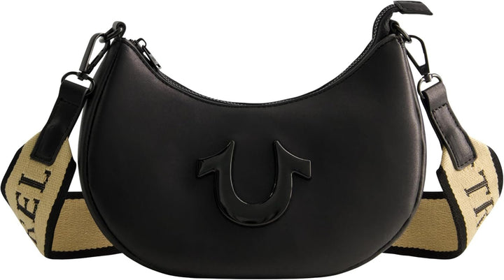 True Religion Women's Shoulder Bag Purse, Crescent Hobo Handbag cu curea detașabilă reglabilă și logo-ul Horseshoe Genti Femei Naty Shop Negru