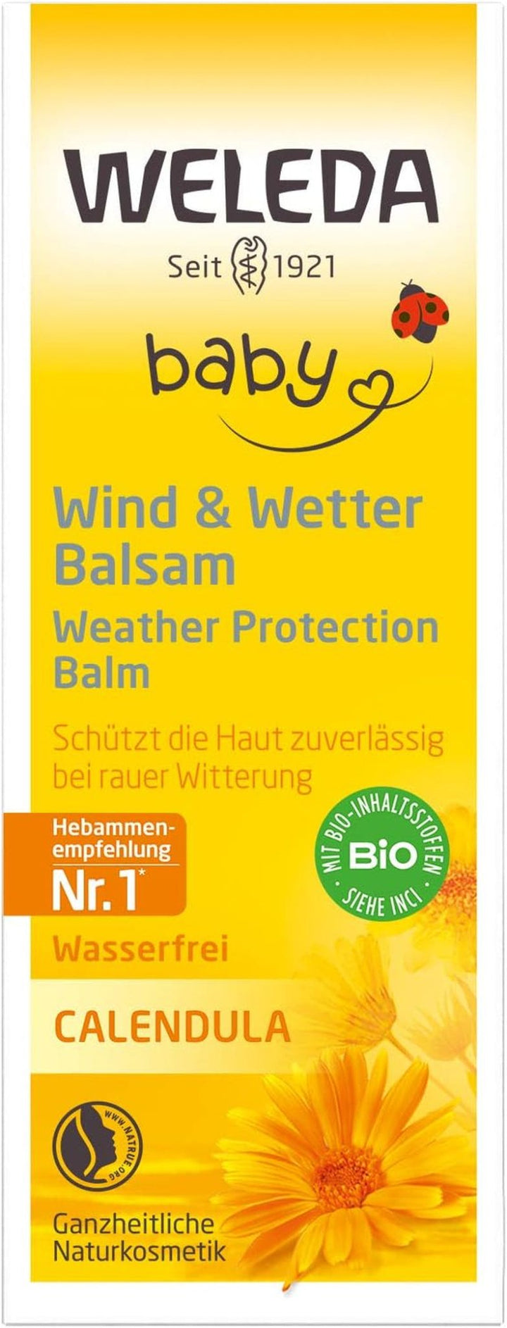 WELEDA Organic Baby Calendula Wind & Weather Balm - Cremă de față și cremă de mâini pentru cosmetice naturale cu ulei de migdale și ulei de susan pentru a proteja pielea sensibilă și uscată a bebelușului de vreme aspră și frig (1x 30 ml) Copii - Baie si Skincare Naty Shop